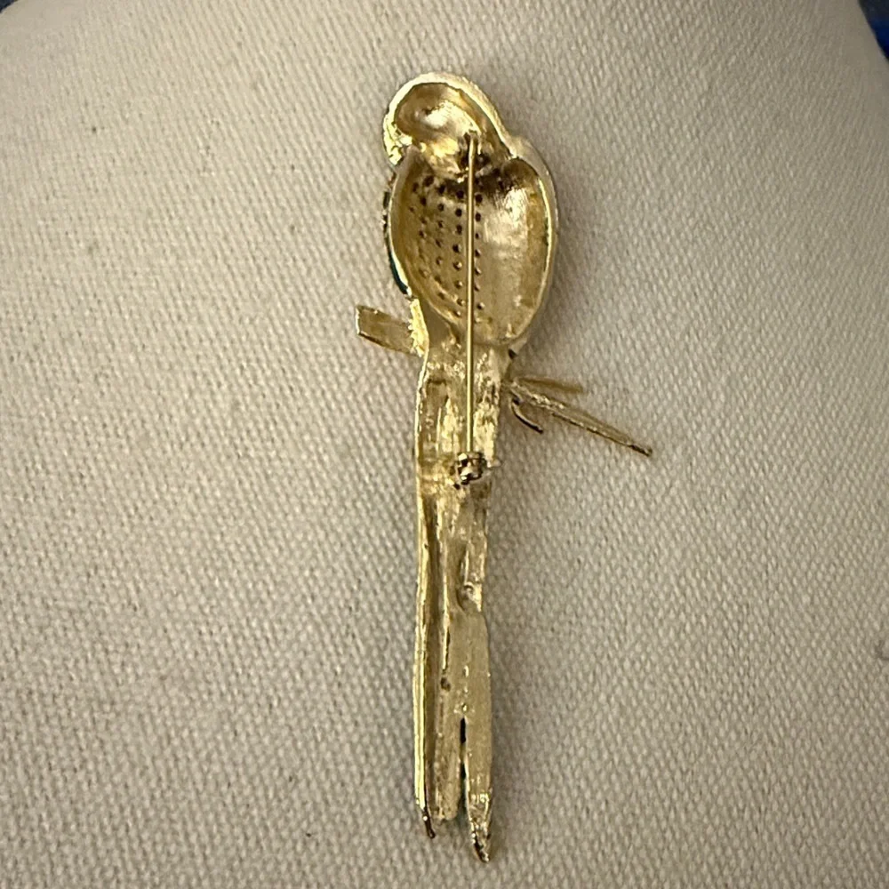 Vintage Figural Parrot Brooch Enamel & Rhinestone.  Circa 1990’s.